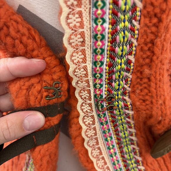 Free People Womens Wool Blend Ribbon Detail Hooded Cardigan Medium Orange Chrty - Picture 4 of 12